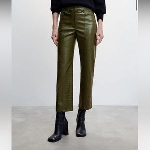 MNG Mango leather crocodile green pants. New with tags. Size 10